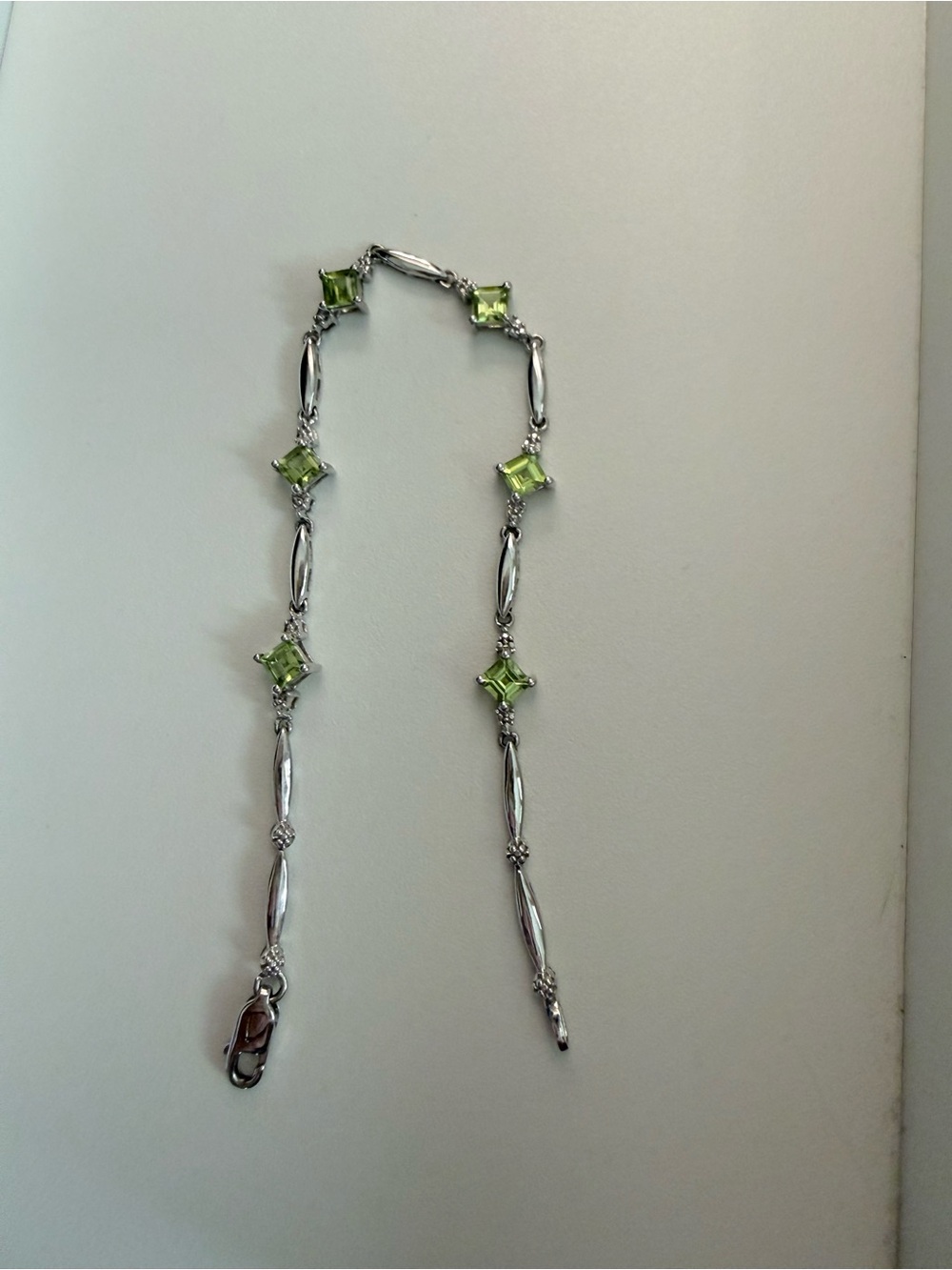 Sterling Silver Bracelet with Peridot Green Square Gemstones